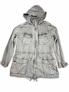 Talula Aritzia Gray Utility Jacket Acid Wash Hooded Anorak Grunge Oversized